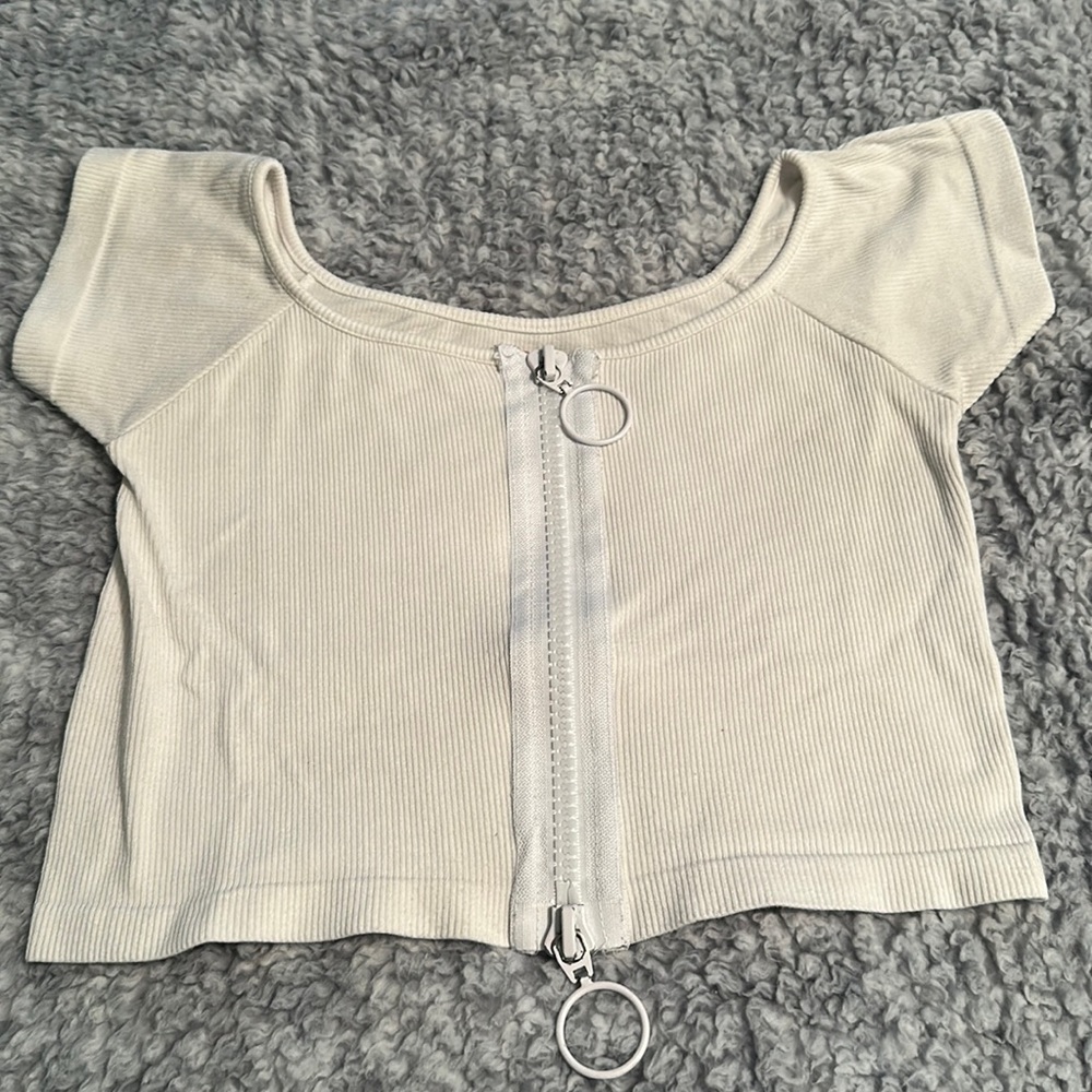 Cream Crop Top with Zipper